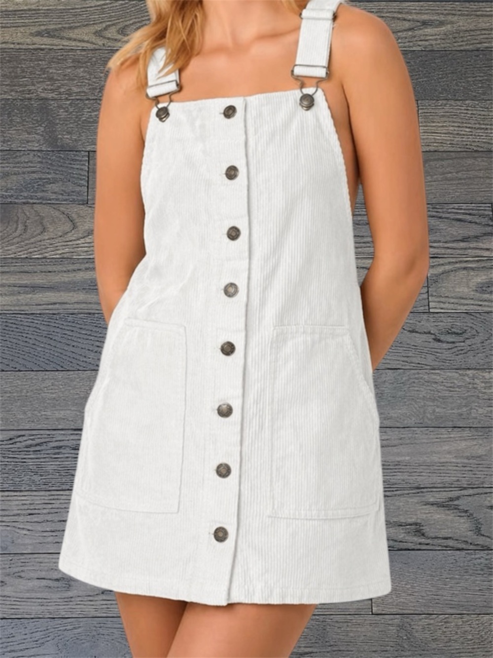 Forever 21 Ivory Corduroy Overall Mini Dress Button Front Pinafore Pocket M